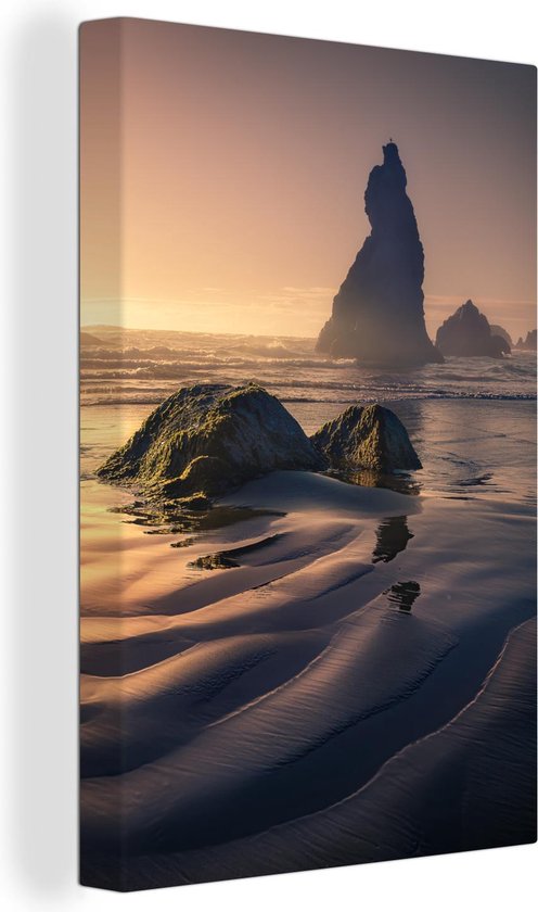 Mer avec rochers au coucher du soleil 20x30 cm - petit - Tirage photo sur toile (Décoration murale salon / chambre) / Mer et plage