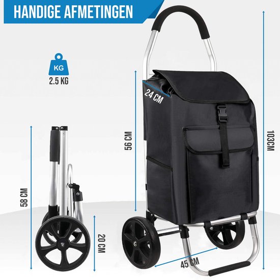 Strex Shopping Trolley avec Roues - Pliable - Sac à Strex détachable - Panier