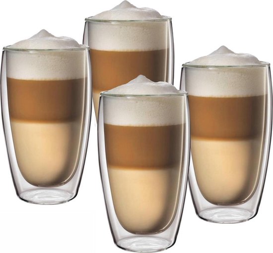 Dubbelwandige Glazen - Set van 4 Stuks - Dubbelwandige Cappuccino/Latte Macchiato Glazen 450ml
