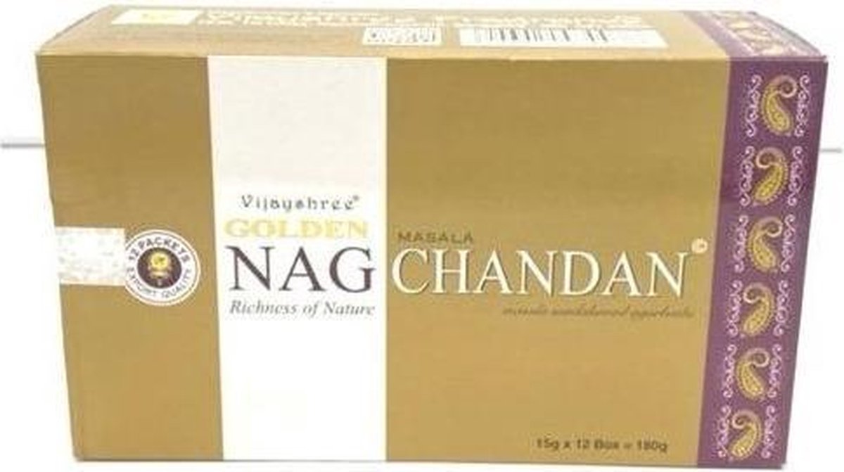 Grootverpakking Wierook - Geurstokjes - Golden Nag Chandan - Vijayshree - 12 Pakjes x 15 Gram - 180 Gram - 144 Stuks