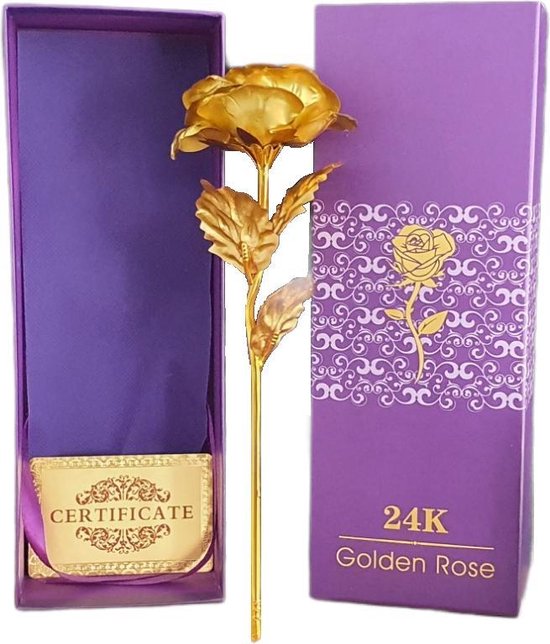 GreatGift® - Goudkleurige roos - Met 75 rozenblaadjes- Romantisch Cadeau - Moederdag - Valentijn - Cadeau