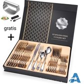 Stainless steel 24-delige zilveren bestekset met doos + gratis knoflookperser set