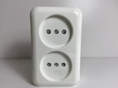 Wandcontactdoos dubbel zonder aarde opbouw wit