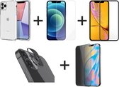 iPhone 11 Pro Hoesje COMBI DEAL - 1x Hoesje Siliconen Transparant - 1x Screen Protector - 1x Screenprotector Full Cover - 1x Privacy Screenprotector - 1x Camera Screen Protector