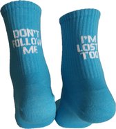 Verjaardag cadeautje voor hem en haar - Dont Follow me Sokken - Blauwe Sokken - Tennis Leuke sokken - Vrolijke sokken - Luckyday Socks - Sokken met tekst - Aparte Sokken - Socks wa