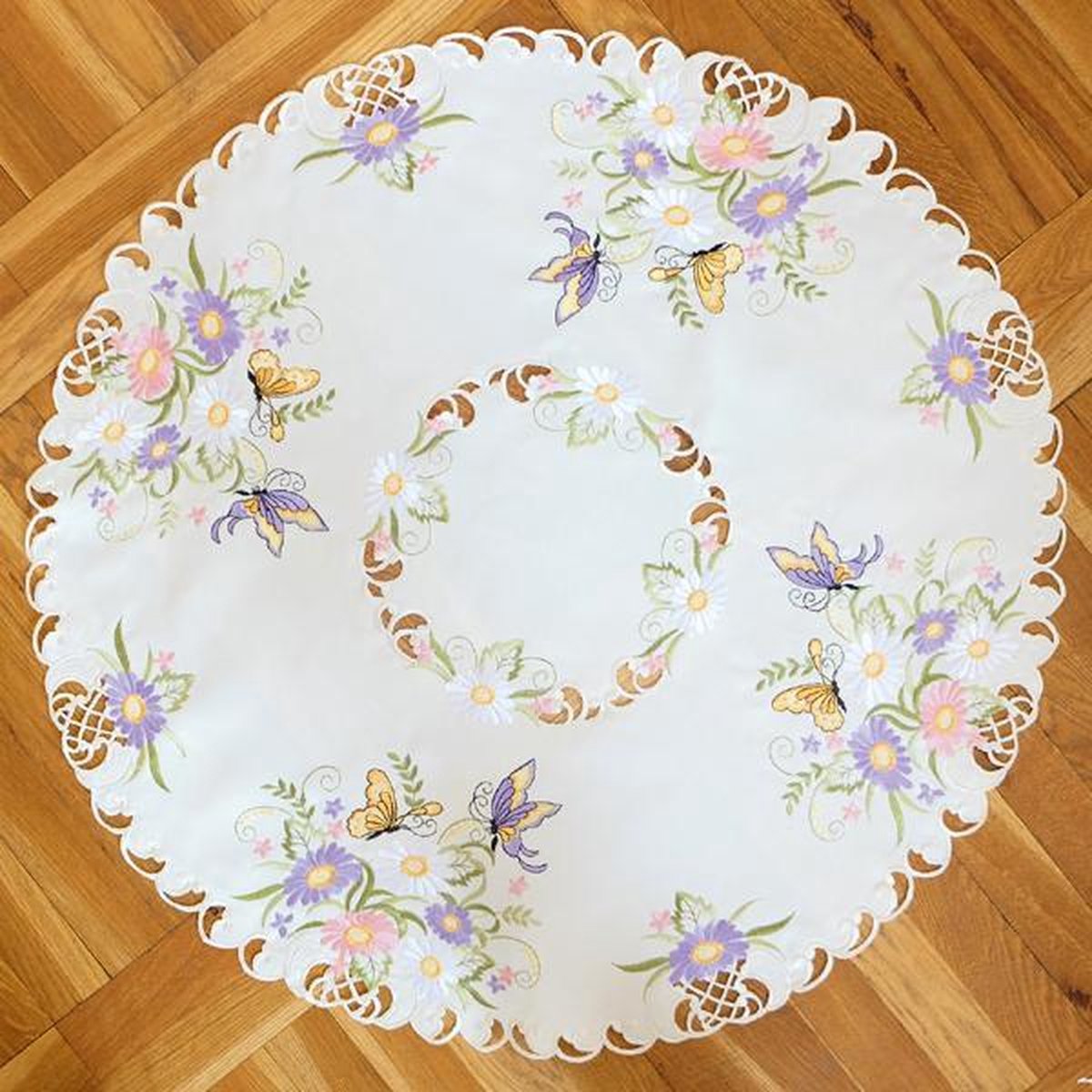 Tafelkleed - Vlinders en bloemen - Rond 85