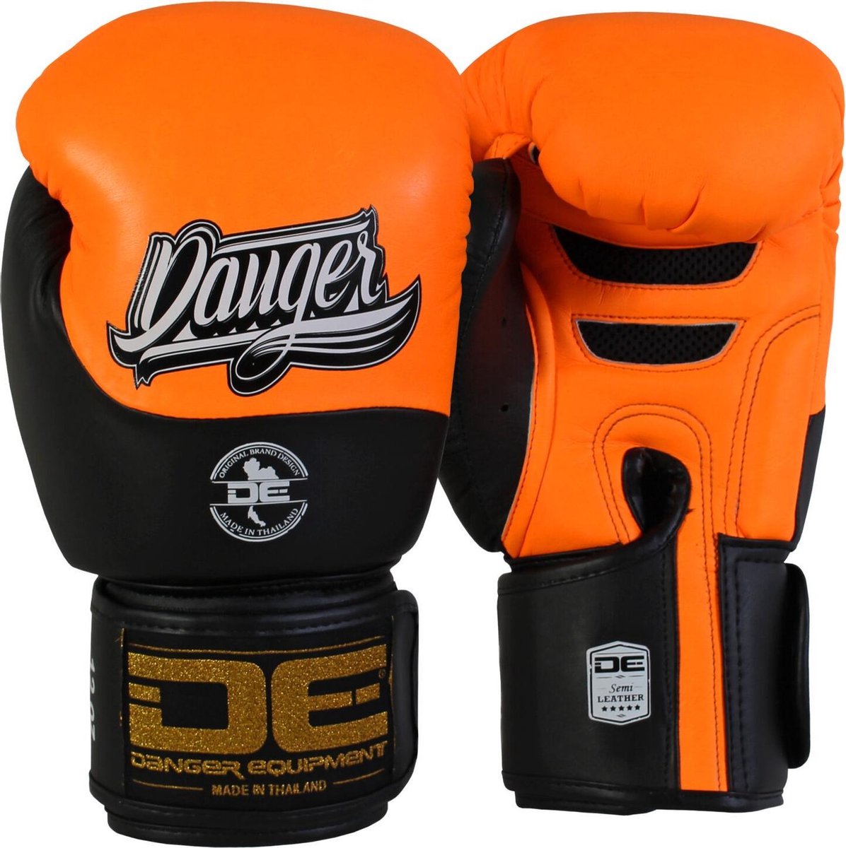 Danger Evolution Black Wrist Bokshandschoenen - Semi Leer - Neon Oranje/Zwart 16 oz