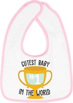 Hospitrix Slabbetje met tekst " Cutest baby in the world" Roze - Cadeau Zwangerschap - Baby Kwijldoek - Kwijllap - Morslap - Bavette
