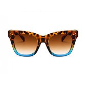 Vlinder Zonnebril Dames –  UV400 - Groot frame met Panterprint  - Bruin/Blauw
