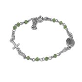 Silventi 910481417 Zilveren Armband - Verstelbare Sluiting - Kruis - Scapulier - Groen - 16+3 cm - Rhodium - Zilver