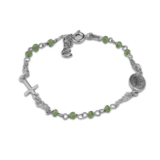 Silventi 910481417 Bracelet Argent - Fermoir Ajustable - Croix - Scapulaire - Vert - 16+3 cm - Rhodium - Argent