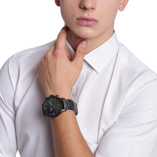 Fossil Nate JR1401 Herenhorloge 50 mm - Zwart