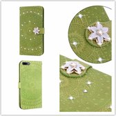 Voor iPhone 11 Pressed Printing Sticking Drill Pattern Horizontale Flip PU lederen tas met houder & kaartsleuven & portemonnee & & lanyard (groen)