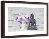Foto in frame , Boeddha  met orchidee , 120x80cm , Multikleur , Premium print