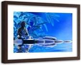 Foto in frame ,Boeddha en water , 120x80cm , Blauw zwart , Premium print
