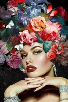80 x 120 cm - Glasschilderij - Vrouw met bloementooi - Fantasy Photopraphy - foto print op glas