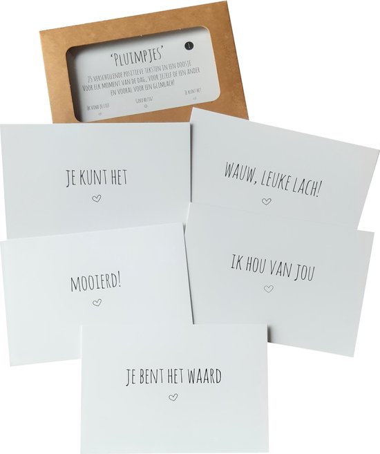 Pluimpjes set 1 - complimentenkaartjes met lieve positieve teksten - complimenten - motivatiekaarten - complimentenkaarten - lief cadeau - Liefs op papier
