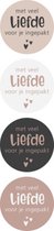 Sluitsticker Sticker Met Veel Liefde Voor Je Ingepakt | Taupe / Lila/ Mauve – Wit – Zwart Beige – Hart - Valentijn | Traktatiezakje – Envelop sticker | Cadeau – Cadeauzakje – Trakt