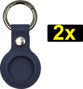 Apple Airtag Sleutelhanger Hoesje - Leren Case voor Airtag - Blauw - 2 Stuks