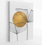 Earth tone boho foliage line art drawing with abstract shape. Abstract Plant Art design for print, cover, wallpaper, Minimal and natural wall art. 2 - Moderne schilderijen – Vertic