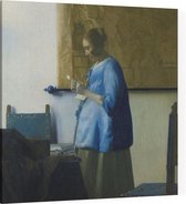 Brieflezende vrouw in blauw, Johannes Vermeer - Foto op Canvas - 100 x 100 cm