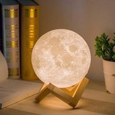 Escozo - Maanlamp - 15 cm - maanlamp op houten standaard - 16 Kleuren - Oplaadbaar via USB - Touch control - LED nachtlamp - Sfeerlamp - Kamerlamp