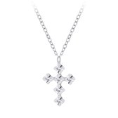 Joy|S -Zilveren ketting met kruisje hanger (7 x 9 mm) - kristal