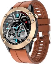 Belesy® AVIATION - Smartwatch Dames - Smartwatch Heren - Horloge - Bluetooth Bellen - Stappenteller - 1.3 inch - Kleurenscherm - Full Touch - Goud – Siliconen - Bruin