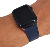 Geschikt voor Apple Watch bandje 42 / 44 / 45 mm - Series 1 2 3 4 5 6 7 SE - Smartwatch iWatch horloge band - 42mm 44mm 45mm - Fungus - PU Leer - Indigo - Net