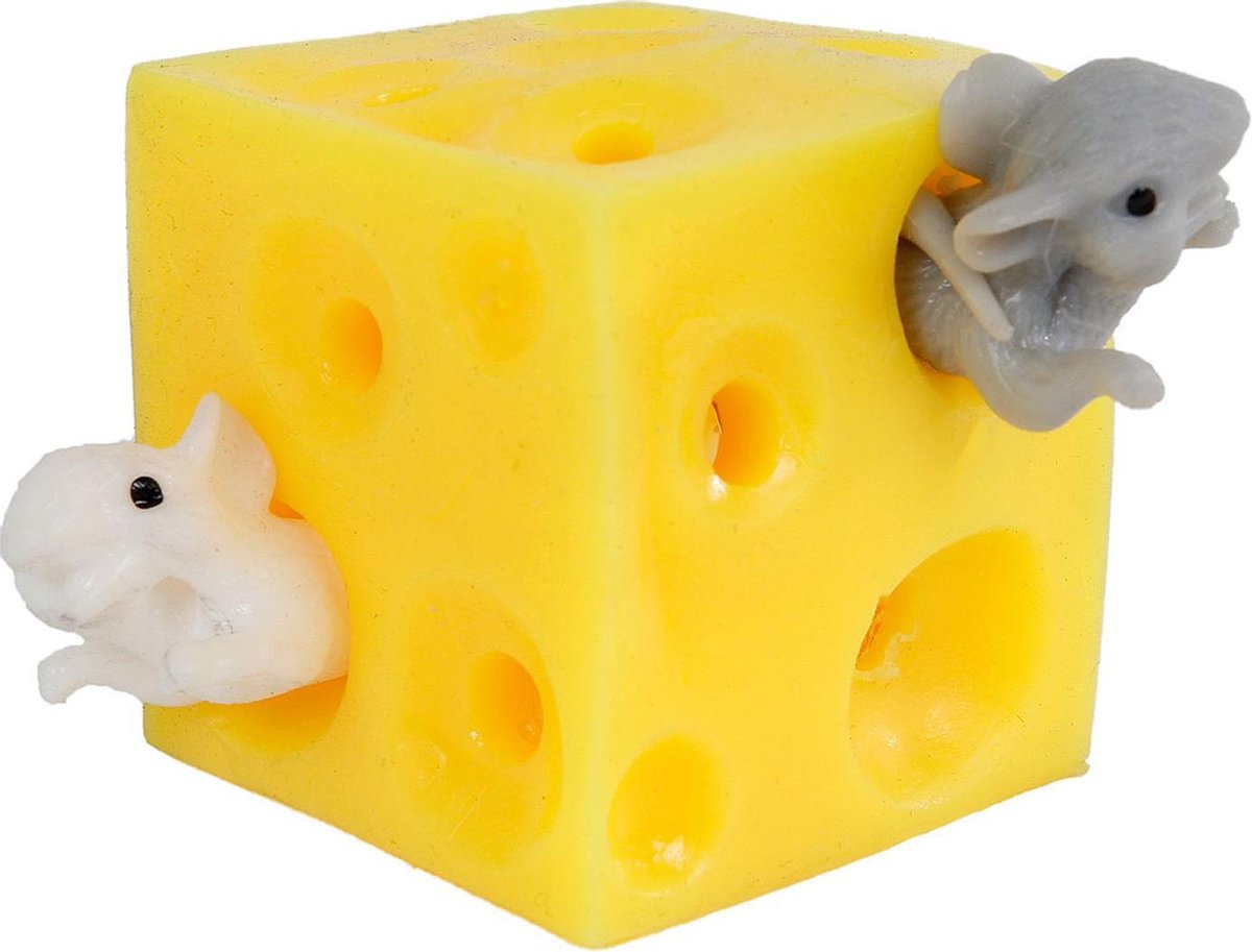Toys Amsterdam Knijpkaas Met Twee Muizen Junior 5 Cm Siliconen Geel