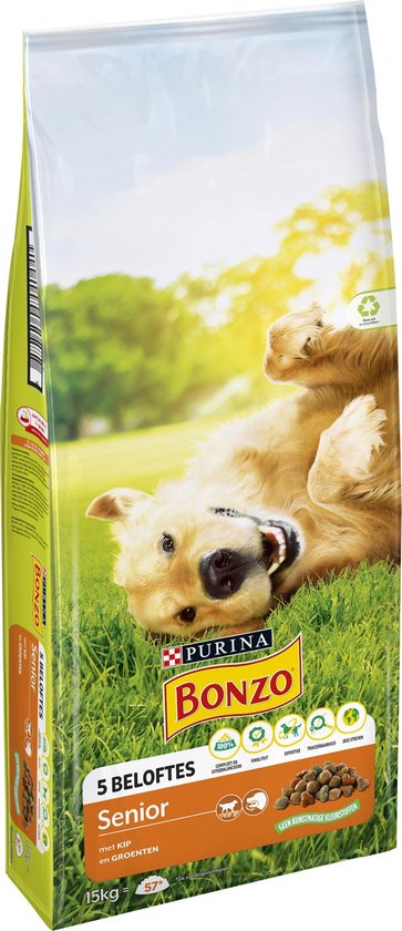 Bonzo Droog Senior - Hondenvoer Droogvoer - Kip & Groenten - 15 kg