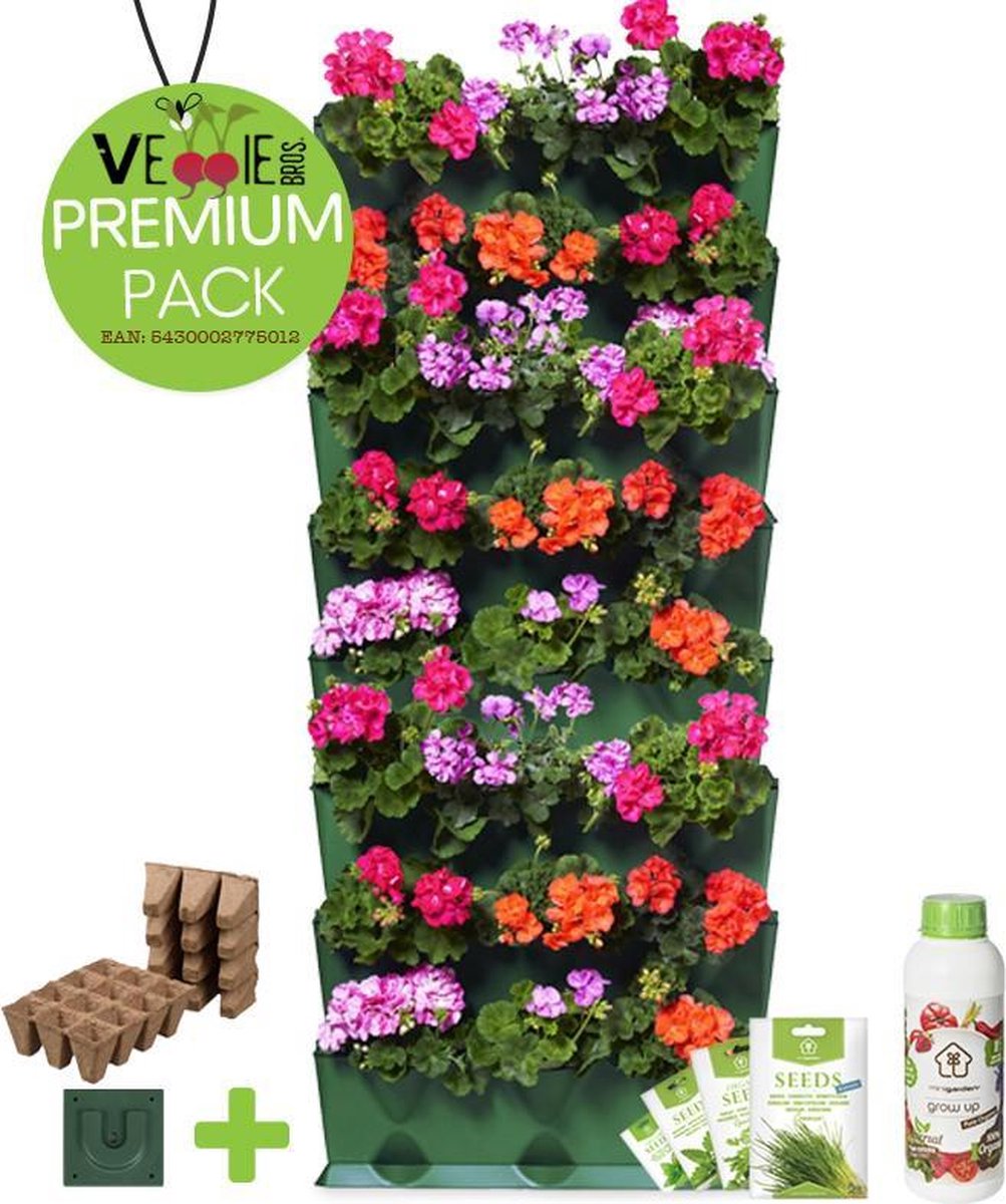 Minigarden® Vertical Kitchen Garden - verticale tuin - verticaal tuinieren - PREMIUM PACK met verankeringclips, irrigatie microdripbuizen, vloeibare voedingsstof, inclusief 4 kruidenzaden & 24 zaaipotjes - GROEN