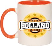 Have fear Holland is here beker / mok wit - 300 ml - oranje supporter / fan