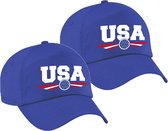 2x stuks Amerika / USA landen pet blauw kinderen - Amerika / USA baseball cap - EK / WK / Olympische spelen outfit