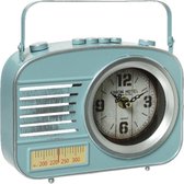 Lichtblauwe metalen tafelklok/klok in radio vorm 16 cm