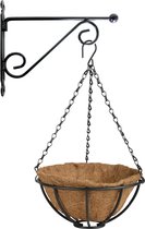 Hanging basket 25 cm met metalen muurhaak en kokos inlegvel - Complete hangmand set van gietijzer