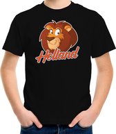 Zwarte Holland fan t-shirt voor kinderen - cartoon leeuw - / Nederland supporter - Koningsdag / EK / WK shirt / outfit 158/164