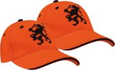 Set van 2x stuks oranje Nederland supporter pet/cap met leeuw voor volwassenen -  EK / WK / Koningsdag - Baseball petjes