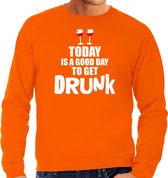 Koningsdag sweater good day to get drunk oranje - heren - Kingsday EK/ WK trui / outfit / kleding S