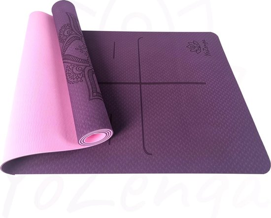 YoZenga Premium Mat Mandala Flower Purple/Pink - Yoga Mat - Extra Dikke Antislip TPE Sportmat - Duurzaam & Lichtgewicht - Inclusief Draagriem van YoZenga — afbeelding 2