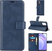 Voor Xiaomi Redmi Note 9 4G / Redmi 9 Power Retro Kalf Patroon Gesp Kaart Portemonnee Links en Rechts Flip Telefoon Holster met Beugel Functie (Blauw)