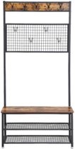 Segenn's NewYork kapstok Staand - Garderoberek met Kapstok - met Schoenenrek - Industrieel - Rustiek Bruin - zwart - 92 x 41.5 x 187 cm