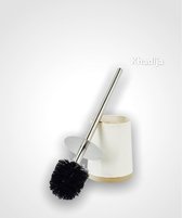 Toiletborstel met houder - beige - keramiek - 12 x 38 cm