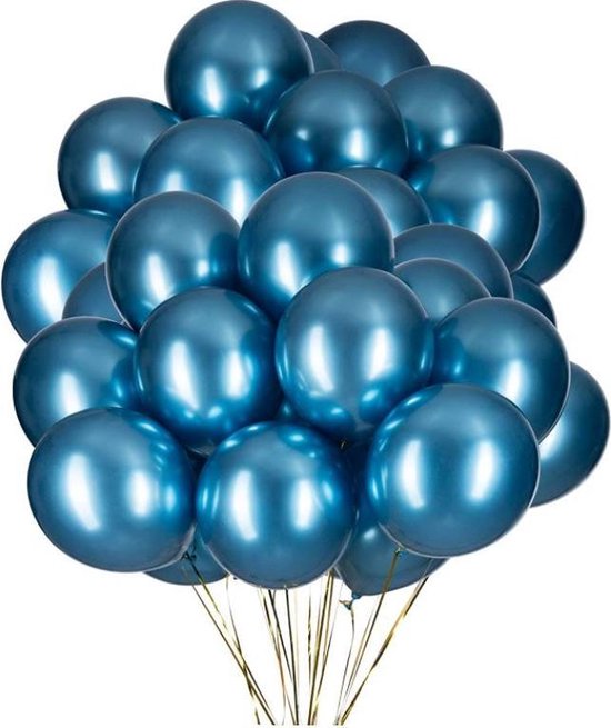 20 Metallic Ballonnen - Blue - 30 cm - Latex - Chroom - Verjaardag - Feest/Party - Ballonnen set -