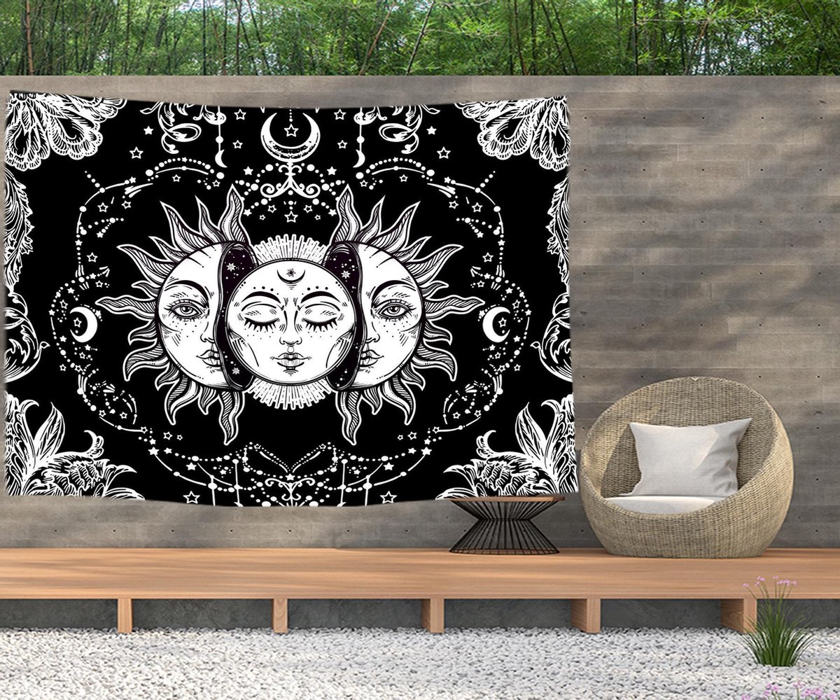 Ulticool - Zon Maan Zodiac Tarot Natuur Bohemian - Wandkleed  Poster - 200x150 cm - Groot wandtapijt -  Tuinposter Tapestry - Schilderij Decoratie Tuin Versiering Accessoire voor zowel buiten als Muurdecoratie in woonkamer