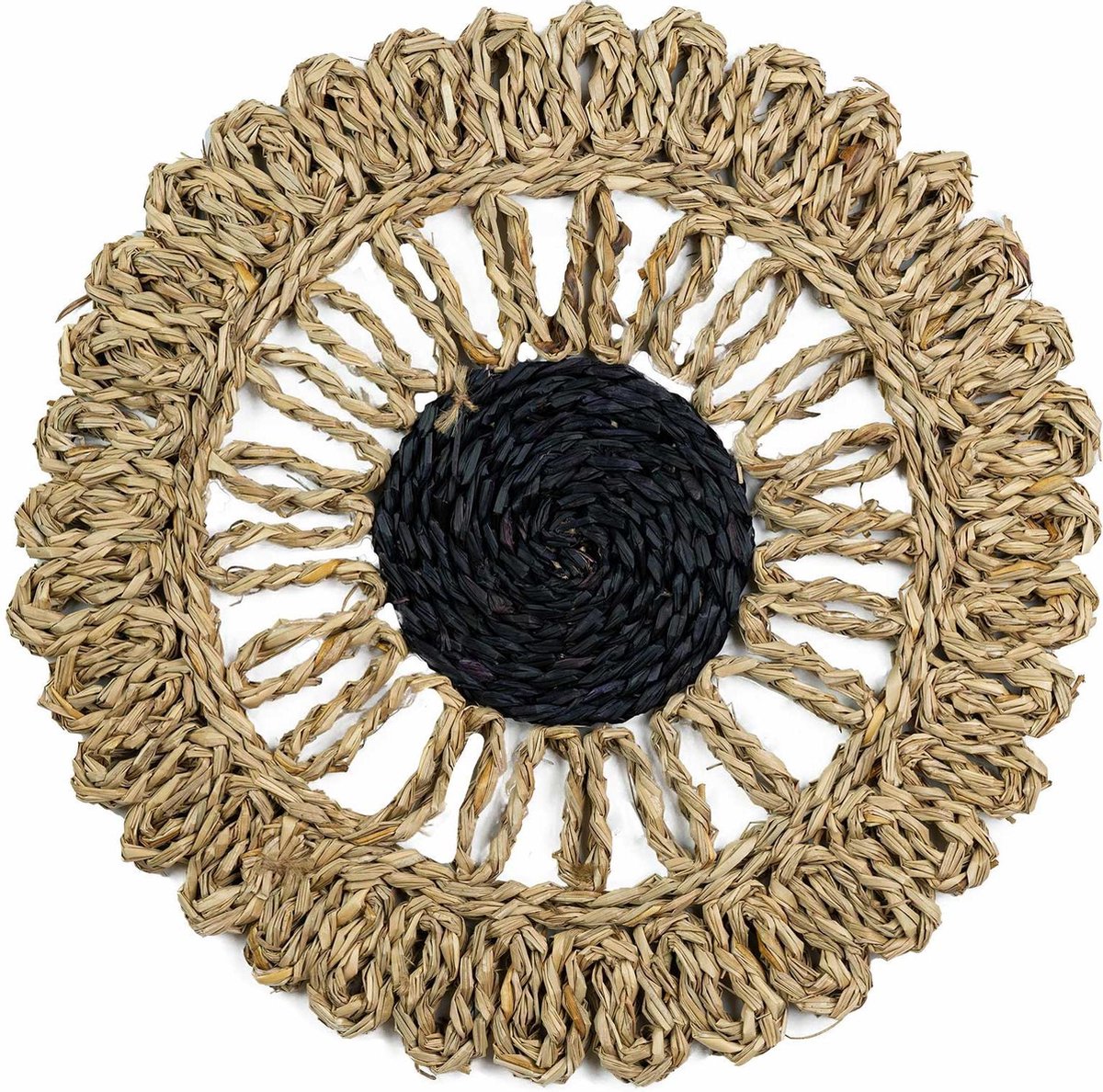 Placemat rond zeegras zwart rondje Bohemian muurdecoratie woonkamer
