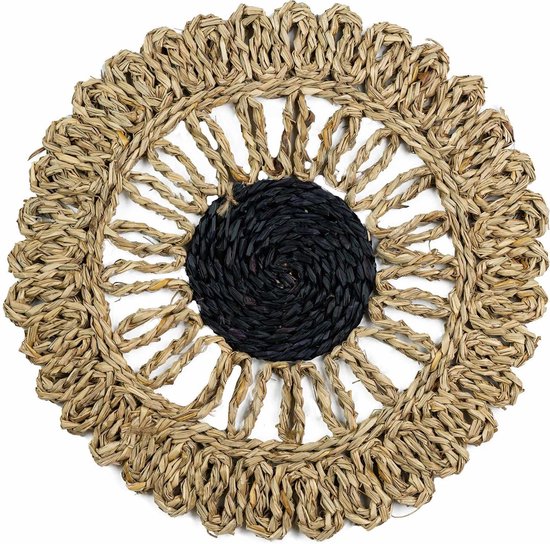 Liviza Placemat rond zeegras zwart rondje Bohemian Muurdecoratie