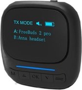 DrPhone StreamX PRO Bluetooth 5.0-zenderontvanger – aptX- OLED scherm– Draadloze  Audio - AUX 3,5mm – 2 koptelefoons  - Zwart