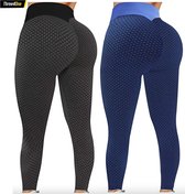 Sportlegging dames 2STUKS Medium – legging dames meisje - Tiktok legging – zwart & blauw