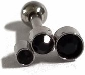 Helixpiercing tragus piercing met steentjes zwart rechts